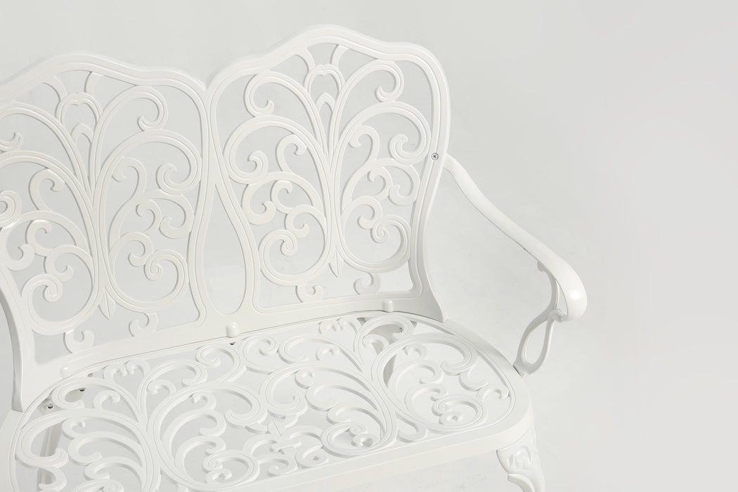 Patio Garden Bench Metal Park Bench Cast Aluminum Outdoor Furniture with Floral Rose for Patio,Park,Lawn,Yard white - DTYStore