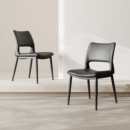 Modern minimalist black PU leather Dining Chairs Set of 2, comfortable backrest design, metal leg support, suitable for restaurants, kitchens, and offices. - DTYStore