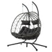 2 Persons Egg Chair with Stand Indoor Outdoor Swing Chair Patio Wicker Hanging Egg Chair Hanging Basket Chair with Stand for Bedroom Living Room Balcony - DTYStore