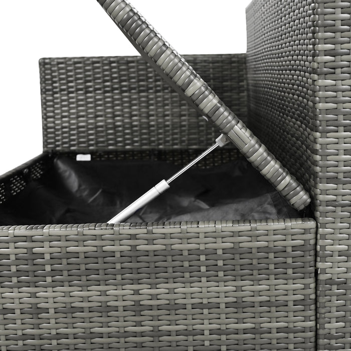 Outdoor 6-Piece All Weather PE Rattan Sofa Set, Garden Patio Wicker Sectional Furniture Set with Adjustable Seat, Storage Box, Removable Covers and Tempered Glass Top Table,Grey - DTYStore