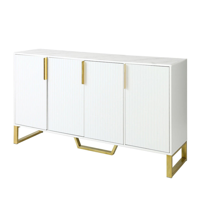 Modern Sideboard with Four Doors, Metal Handles & Legs, Adjustable Shelves Kitchen Cabinet