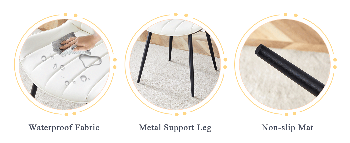 Extended Seat Cushion PU Dining Chair Set - Four Pieces.Smooth line design.Can integrate well into various modern home decoration styles.White and Dark Gray Splicing Colors. - DTYStore