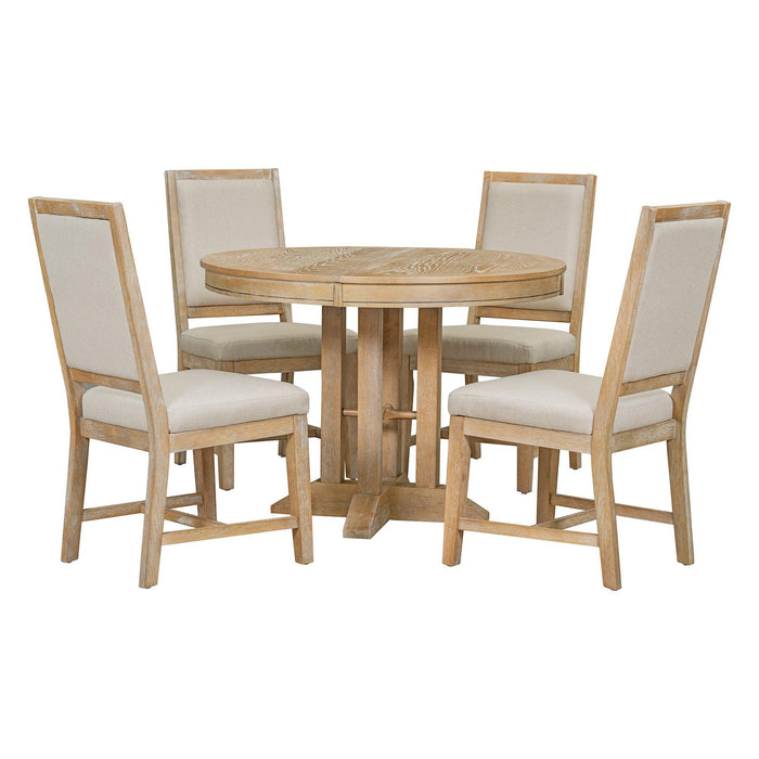 5-Piece Extendable Round Dining Set with Upholstered Chairs for Kitchen, Dining Room