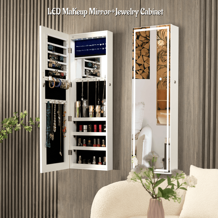 Fashion Simple Jewelry Storage Mirror Cabinet With LED Lights Can Be Hung On The Door Or Wall