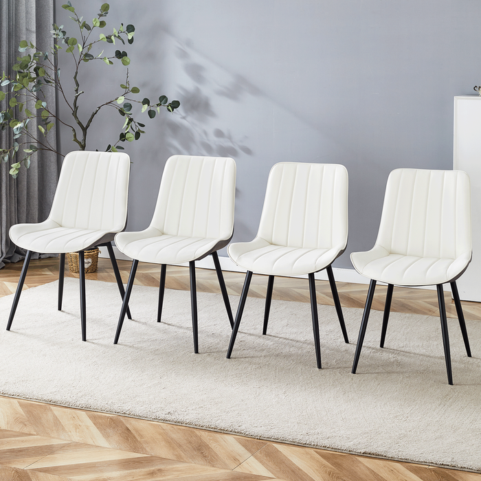 Extended Seat Cushion PU Dining Chair Set - Four Pieces.Smooth line design.Can integrate well into various modern home decoration styles.White and Dark Gray Splicing Colors. - DTYStore