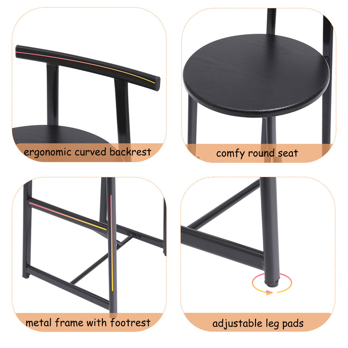 27''H Barstool Set of 3 Wooden Round Bar Stools with Footrest Modern Kitchen Chairs for Counter (Black & Black) - DTYStore