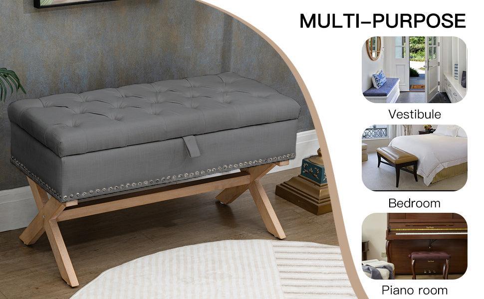 35 Inch Storage Ottoman Bench with Button-Tufted Design and Linen Storage