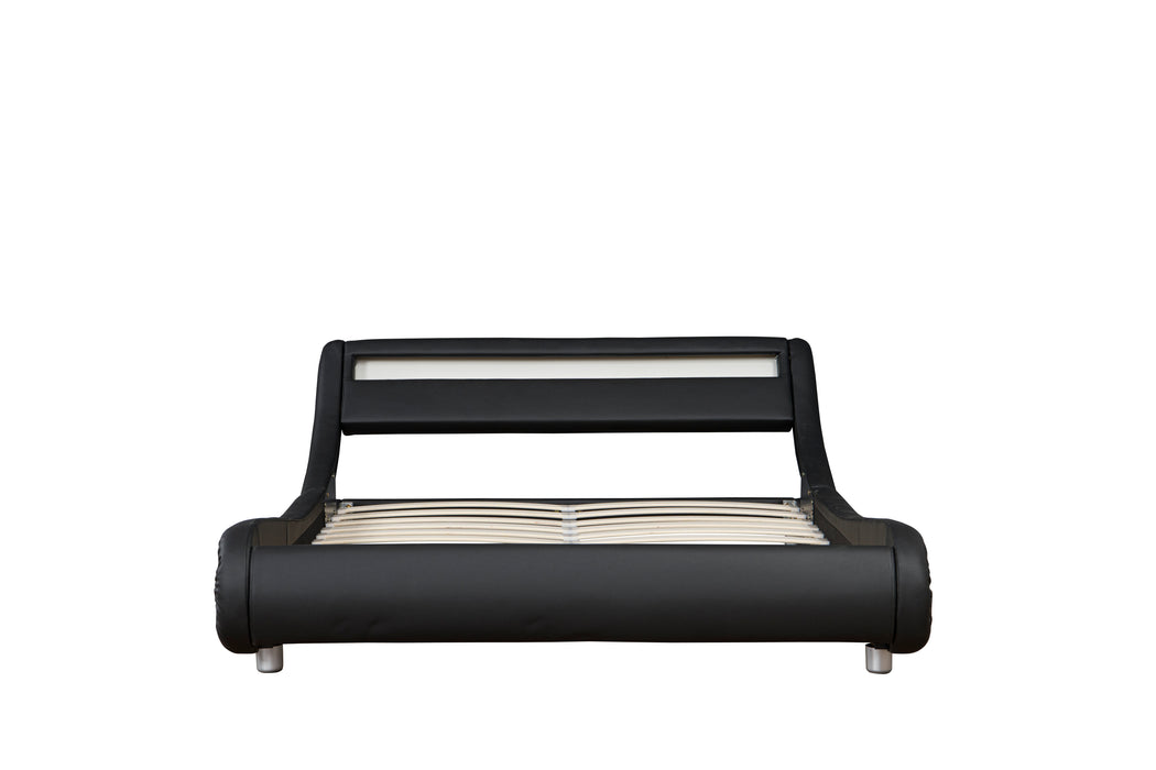 Full Bed Frame with Adjustable Headboard - Low Profile Sleigh Design, Strong Wood Slats Support and Mattress Foundation, No Box Spring Needed, Black - DTYStore