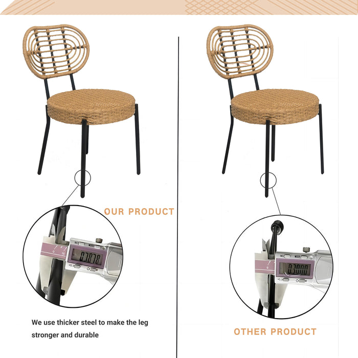 3 Pieces Of Luxury Outdoor Wicker Furniture - Patio Bistro Style Table And Chair Combination,Weather-resistant PE Wicker Weave, Stainless Steel Fame, Suitable For Garden, Terrace,Backyard Casua - DTYStore