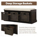 TREXM Rustic Storage Bench with 3 Removable Classic Rattan Basket , Entryway Bench with Removable Cushion (Espresso)