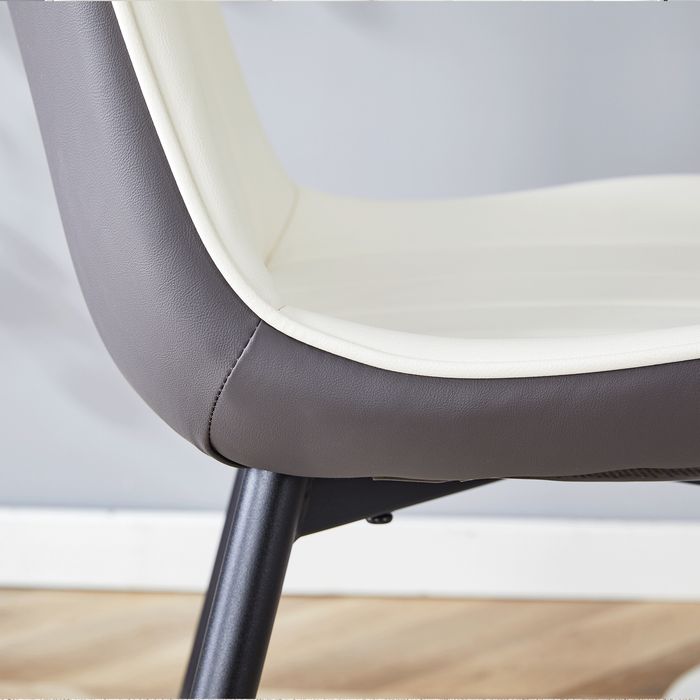 Extended Seat Cushion PU Dining Chair Set - Four Pieces.Smooth line design.Can integrate well into various modern home decoration styles.White and Dark Gray Splicing Colors. - DTYStore