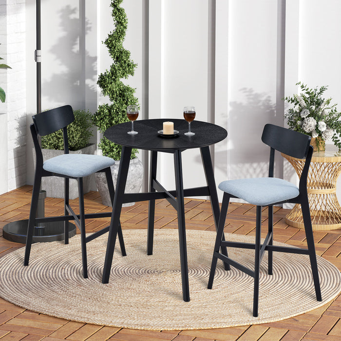 Wooden Bar Chairs Set of 2, Modern Soft Upholstered Kitchen Island Chairs, Counter Height Stool with Backrest,Wooden Frame Chairs with Footrest for Pub,Living Room,Restaurant,Black - DTYStore
