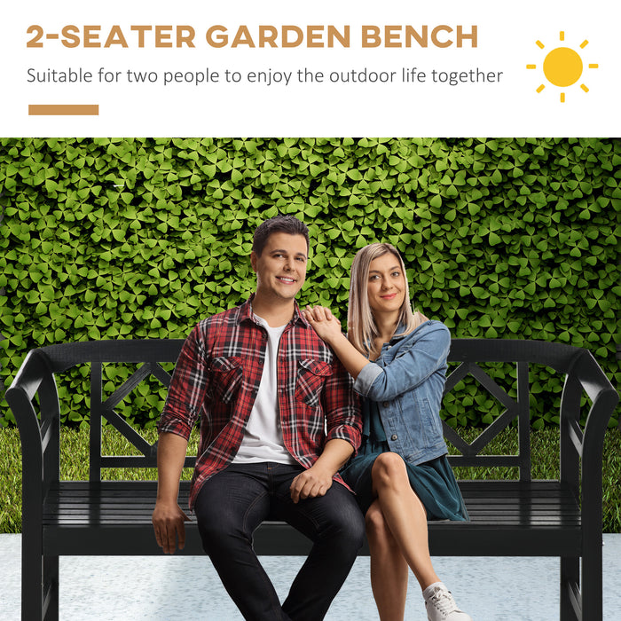 Outsunny Wooden Patio Bench, Outdoor Garden Bench with Backrest and Armrests, 3 Person Porch Bench with Rustic Country Diamond Pattern, Black - DTYStore