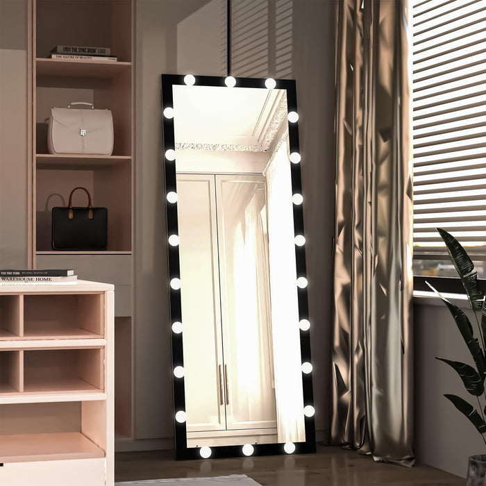 Hollywood Full Length Mirror with Lights Full Body Vanity Mirror with 3 Color Modes Lighted Standing Floor Mirror for Dressing Room Bedroom Wall Mounted Touch Control Black 63x24inch