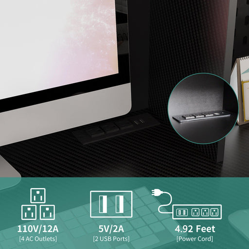 L Shaped Desk with Charger,Computer Desk with Drawers,Bookshelf & Hutch,Modern Corner Desk,Home Office Desk,L-Shaped Study Table Writing Desk,Corner Gaming Computer Desk with Storage - DTYStore