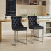 25' Counter Height Bar Stools Set of 2, Modern Velvet Barstools with Button Back&Rivet Trim Upholstered Kitchen Island Chairs with Sturdy Chromed Metal Base Legs Farmhouse Bar Stools, (Black,2 Pack) - DTYStore