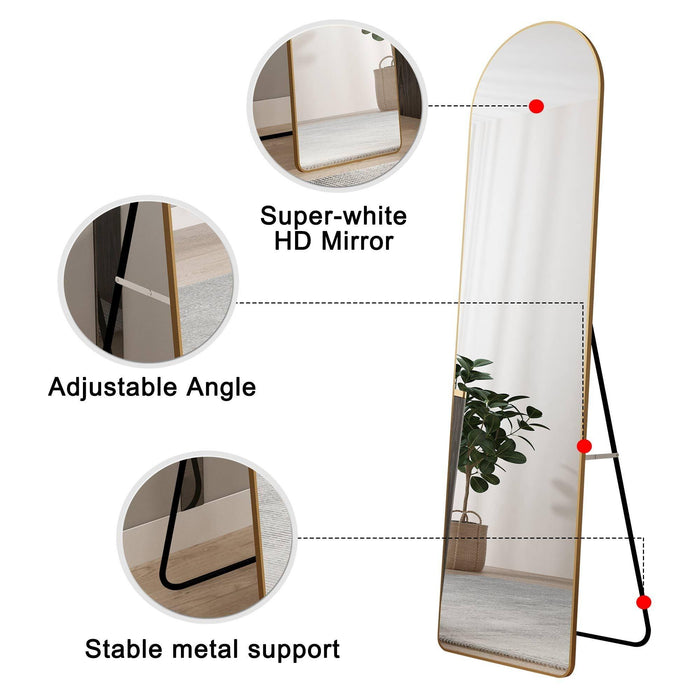 The 1st Generation of Floor Mounted Full Length Mirrors. Aluminum alloy metal frame arched wall mirror, bathroom makeup mirror, bedroom porch, wall mounted. Gold 60 "* 16.5"