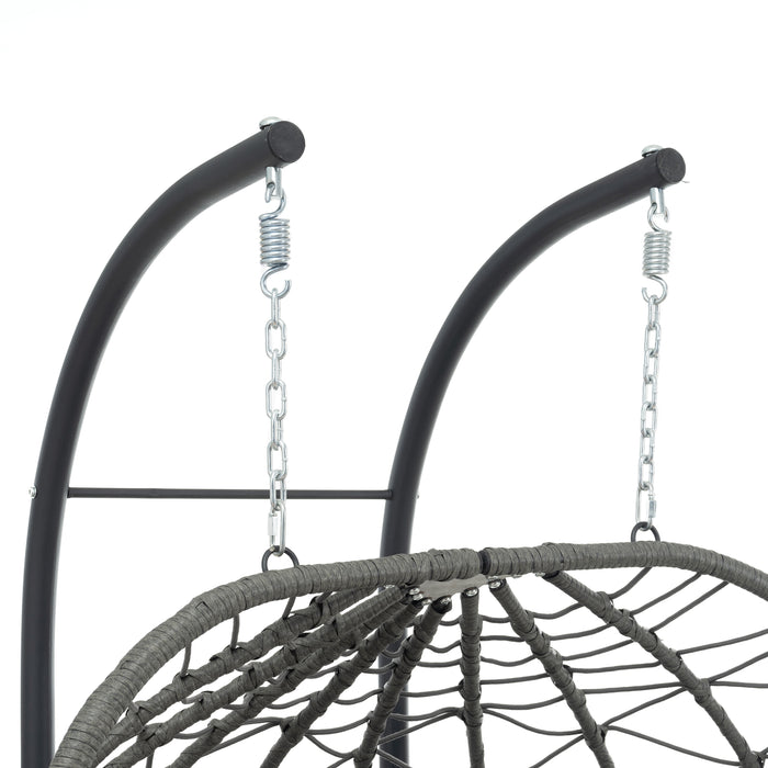 2 Persons Egg Chair with Stand Indoor Outdoor Swing Chair Patio Wicker Hanging Egg Chair Hanging Basket Chair with Stand for Bedroom Living Room Balcony - DTYStore