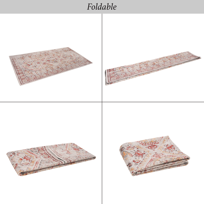 DTY Signature 5x8 Area Rug, Washable Rug, Low-Pile, Non-Slip, Non-Shedding, Foldable, Kid & Pet Friendly - Area Rugs for living room, bedroom, kitchen (Beige, 5' x 8') - DTYStore