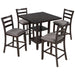 5-Piece Wooden Counter Height Dining Set with Padded Chairs and Storage Shelving