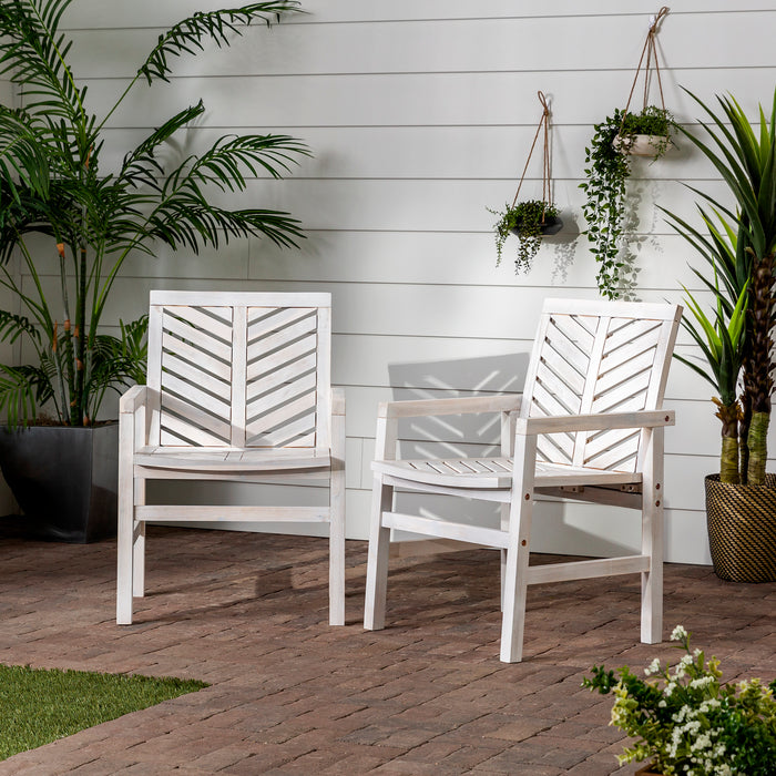Modern Chevron Patio Chairs, Set of 2 - White Wash - DTYStore