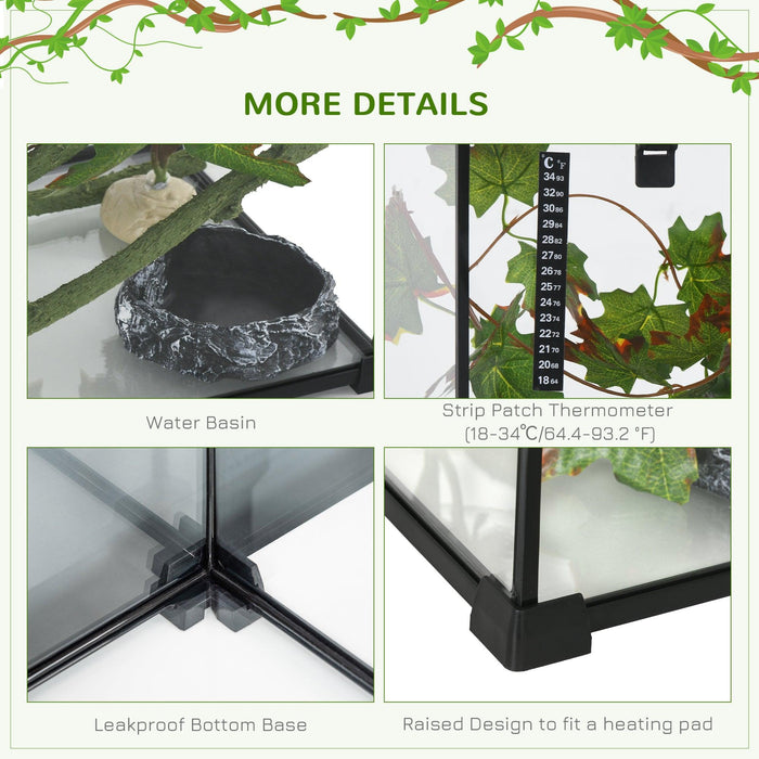 14 Gallon Reptile Glass Terrarium Tank with Decor Kit, Breeding Box Full View with Visually Appealing Sliding Screen Top for Lizards, Frogs, Snakes, Spiders, 20" x 12" x 14", Black - DTYStore