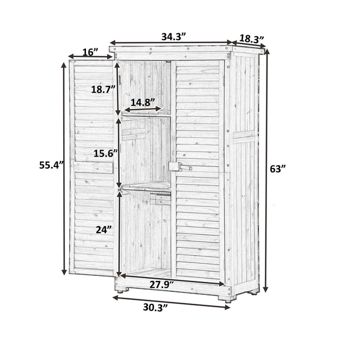 Wooden Garden Shed 3-tier Patio Storage Cabinet Outdoor Organizer Wooden Lockers