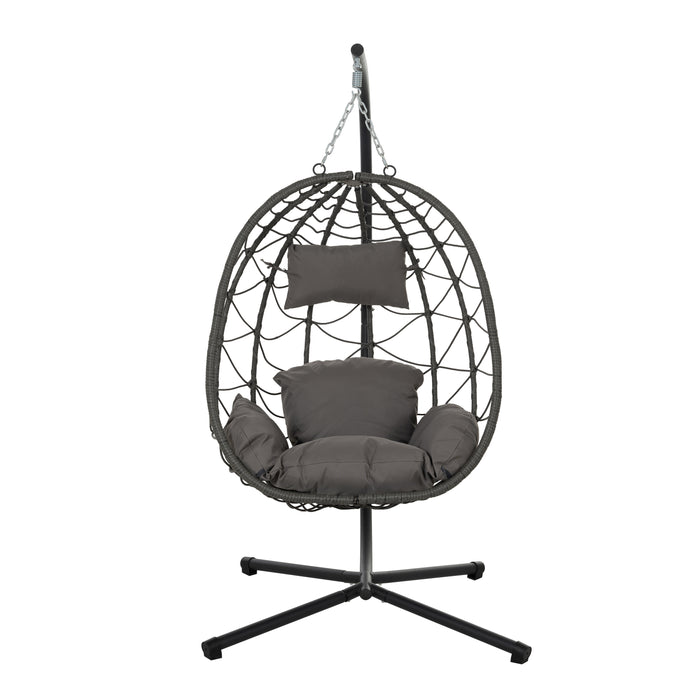 Egg Chair with Stand Indoor Outdoor Swing Chair Patio Wicker Hanging Egg Chair Hanging Basket Chair with Stand for Bedroom Living Room Balcony - DTYStore