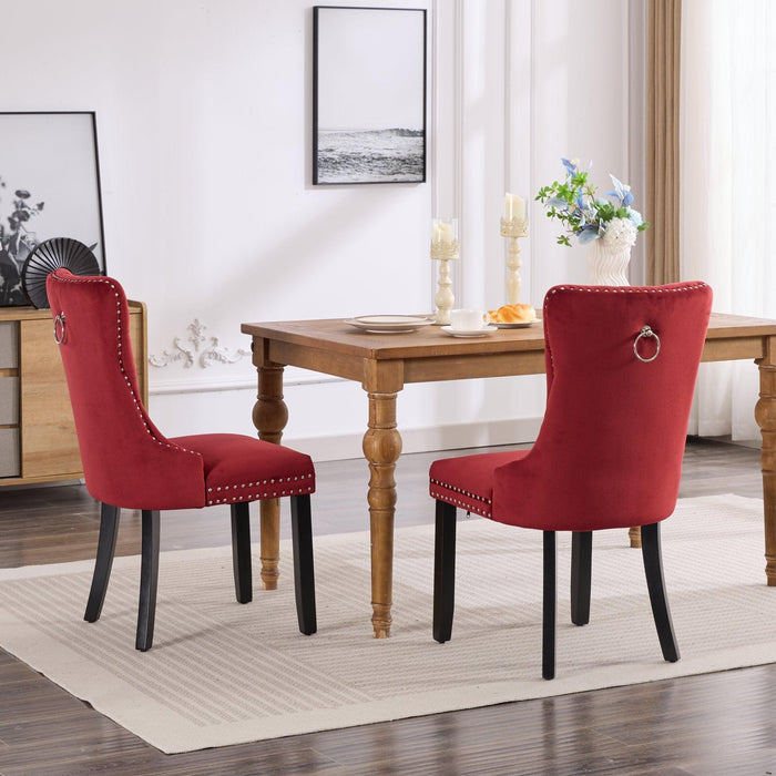 Classic Velvet Dining Chairs, High-end Tufted Solid Wood Contemporary Velvet Upholstered Dining Chair with Wood Legs Nailhead, SET OF 2,Burgundy, Wine Red