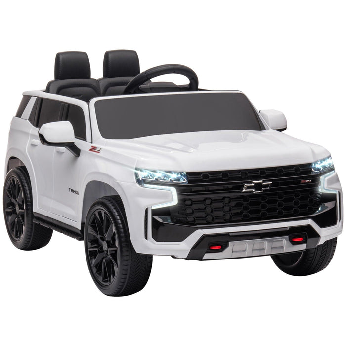 Chevrolet TAHOE Licensed Kids Ride on Car, 12V Battery Powered Kids Electric Car with Remote Control, Music, Lights, Horn, Suspension for 3-6 Years Old, White