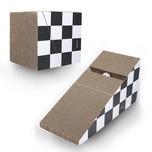 Cat Scratching Board with Ball, Triangle Cat Scratching Cardboard, Multiple Scratching Angles, 2-in-1 Scratching Lounge Bed, Recyclable and Durable, Furniture Protector, Black and White - DTYStore