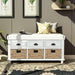 Rustic Storage Bench with 3 Drawers and 3 Rattan Baskets, Shoe Bench for Living Room, Entryway