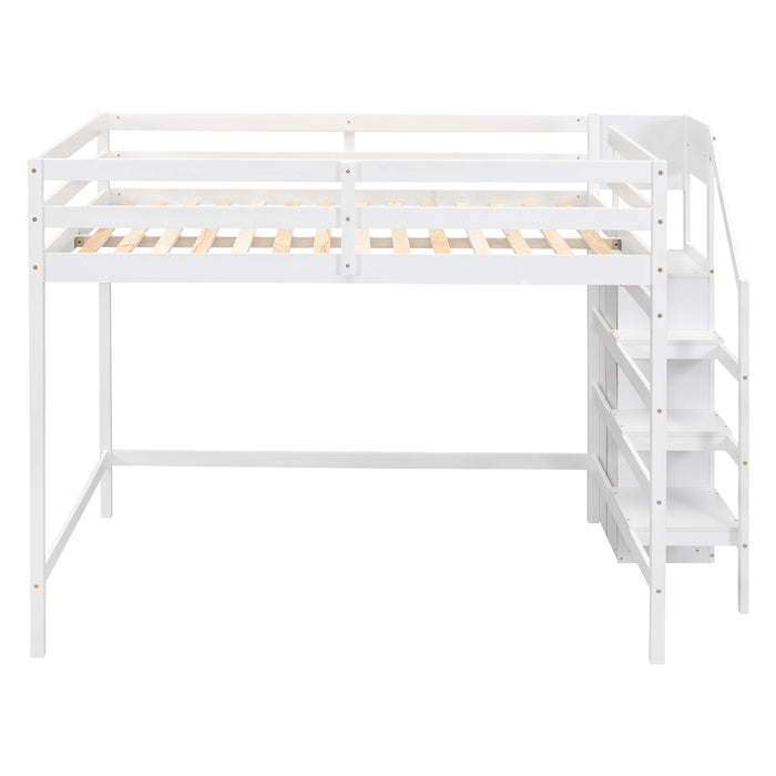 Full Size Loft Bed with Built-in Storage Wardrobe and Staircase, White(Old SKU:SM000527AAK) - DTYStore