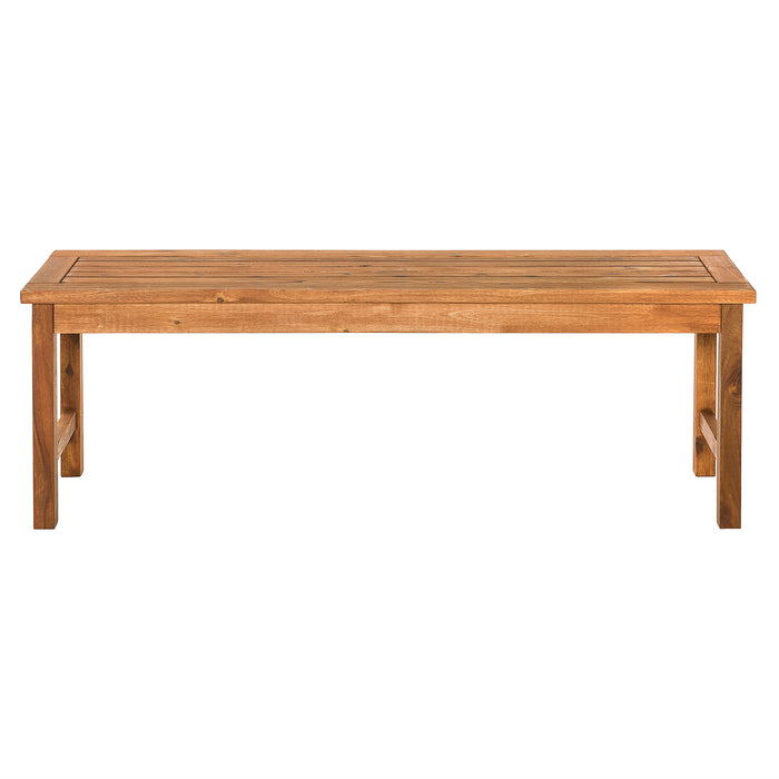 Modern Slat-Top Solid Wood Patio Bench - Brown - DTYStore