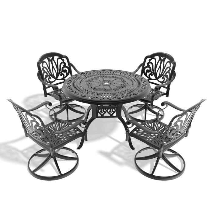 5-Piece All-Weather Cast Aluminum Dining Set, Include 4 Swivel Chairs and 39.37' Round Table With Black Frame - DTYStore