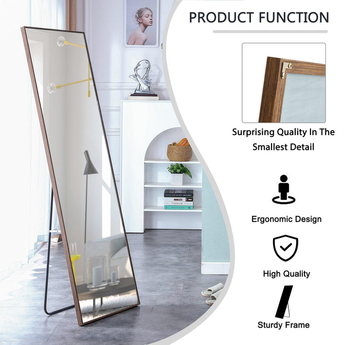 Brown Solid Wood Frame Full-length Mirror, Dressing Mirror, Bedroom Home Porch, Decorative Mirror, Clothing Store, Floor Mounted Large Mirror, Wall Mounted.63"*19"