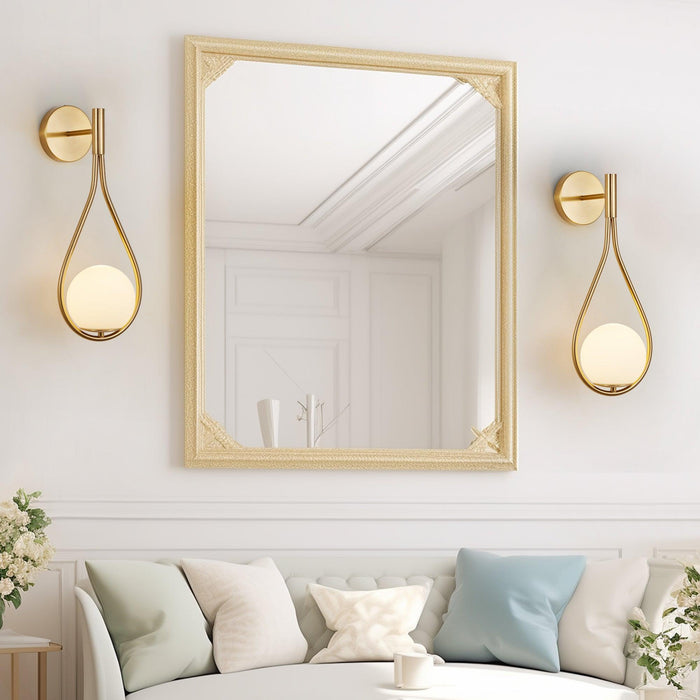 Set of 2 Modern Golden Wall Sconces with Opal Glass Globe, Mid-Century Design, Luxury Wall Lights for Bedroom, Living Room, Hallway (No Bulb)