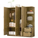 3 Door Wooden Storage Wardrobe for Dedroom with Shelves and 2 Drawers, Side Storage Shelves,Nature - DTYStore