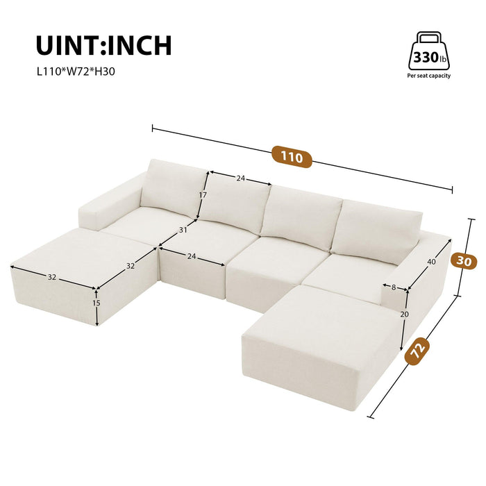 110*72" Modular U Shaped Sectional Sofa,Luxury Chenille Floor Couch Set,Upholstered Indoor Furniture,Foam-Filled Sleeper Sofa Bed for Living Room,Bedroom,Free Combination,3 Colors