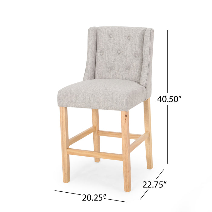 Vienna Contemporary Fabric Tufted Wingback 27 Inch Counter Stools, Set of 2, Light Gray, Natural - DTYStore