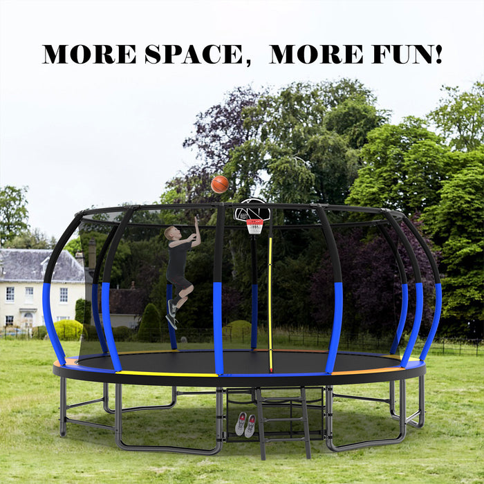 16FT Trampoline with EnclosureRecreational Trampolines with Ladder and AntiRust Coating, ASTM Approval Outdoor Trampoline for Kids - DTYStore
