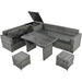 Outdoor 6-Piece All Weather PE Rattan Sofa Set, Garden Patio Wicker Sectional Furniture Set with Adjustable Seat, Storage Box, Removable Covers and Tempered Glass Top Table,Grey - DTYStore