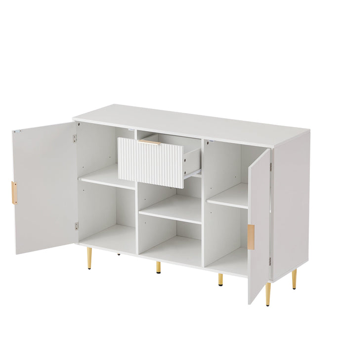 Storage cabinet Wave pattern 2 door With drawers buffets & sideboards for living room, dining room, bedroom , hall, white, 47.2''w x 15.8''d x 33.5''h.