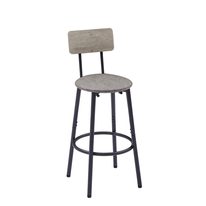 Round Bar Stool Set With Shelf, Upholstered Stool With Backrest Grey, 23.62'' W x 23.62'' D x 35.43'' H.