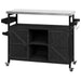 Outdoor Kitchen Island, Rolling Bar Cart & Storage Cabinet, Farmhouse Solid Wood Outdoor Grill Table with Stainless Steel Top, Spice Rack , Towel Rack for Kitchen & Barbecue, Black - DTYStore