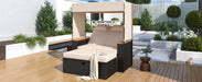 2-Piece Outdoor Rattan Daybed, Outdoor Bed with 5 Positions, Outdoor Loveseat Patio Sofa with Bench Lounge Roof Set and Cushions for Poolside, Backyard and Garden (Brown Wicker + Beige Fabric) - DTYStore