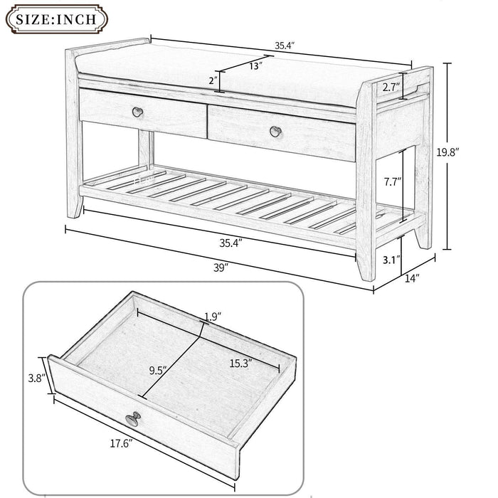 Shoe Rack with Cushioned Seat and Drawers, Multipurpose Entryway Storage Bench