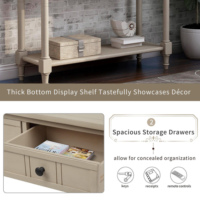 TREXM Daisy Series Console Table Traditional Design with Two Drawers and Bottom Shelf (Retro Grey)