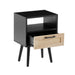 15.75" Rattan End table with drawer and solid wood legs, Modern nightstand, side table for living room, bedroom, black - DTYStore