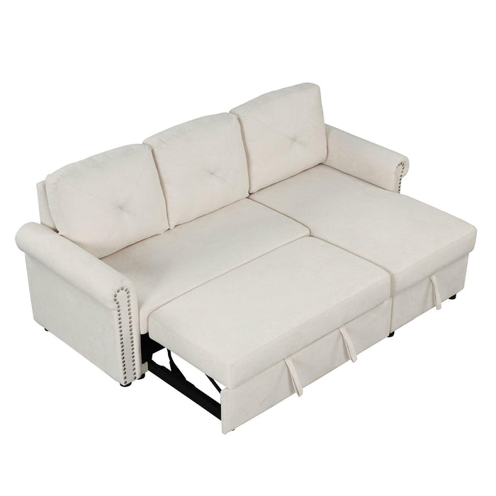 83" Modern Convertible Sleeper Sofa Bed with Storage Chaise,Beige